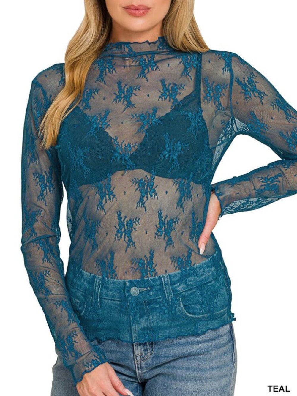 Zenana Teal 🆕️ Lace Layering Top - Picture 2 of 9